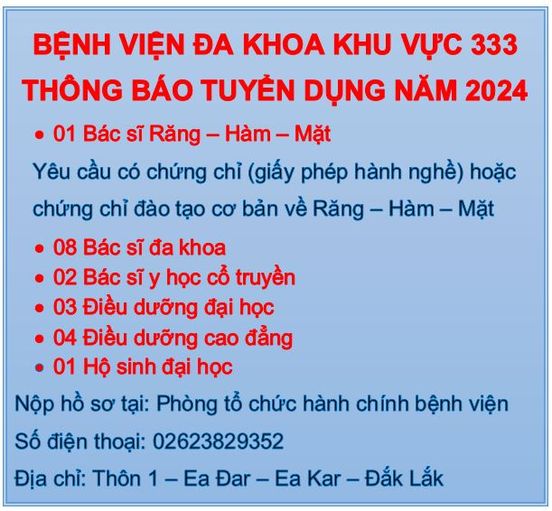 THÔNG BÁO TUYỂN DỤNG