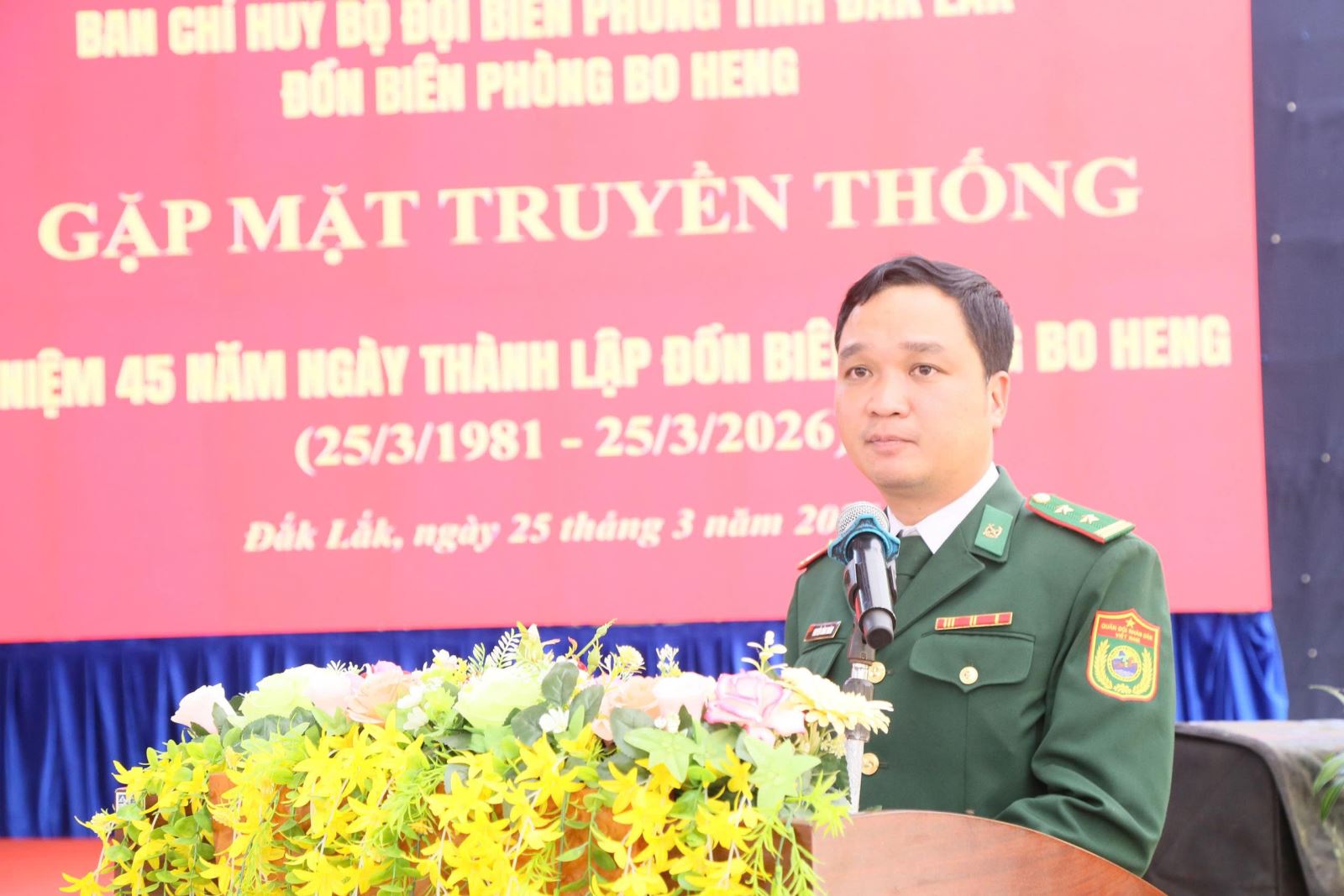 Trung tá Nguyễn Công Thành – Đồn Trưởng Đồn Biên phòng Bo Heng phát biểu tại buổi Lễ.